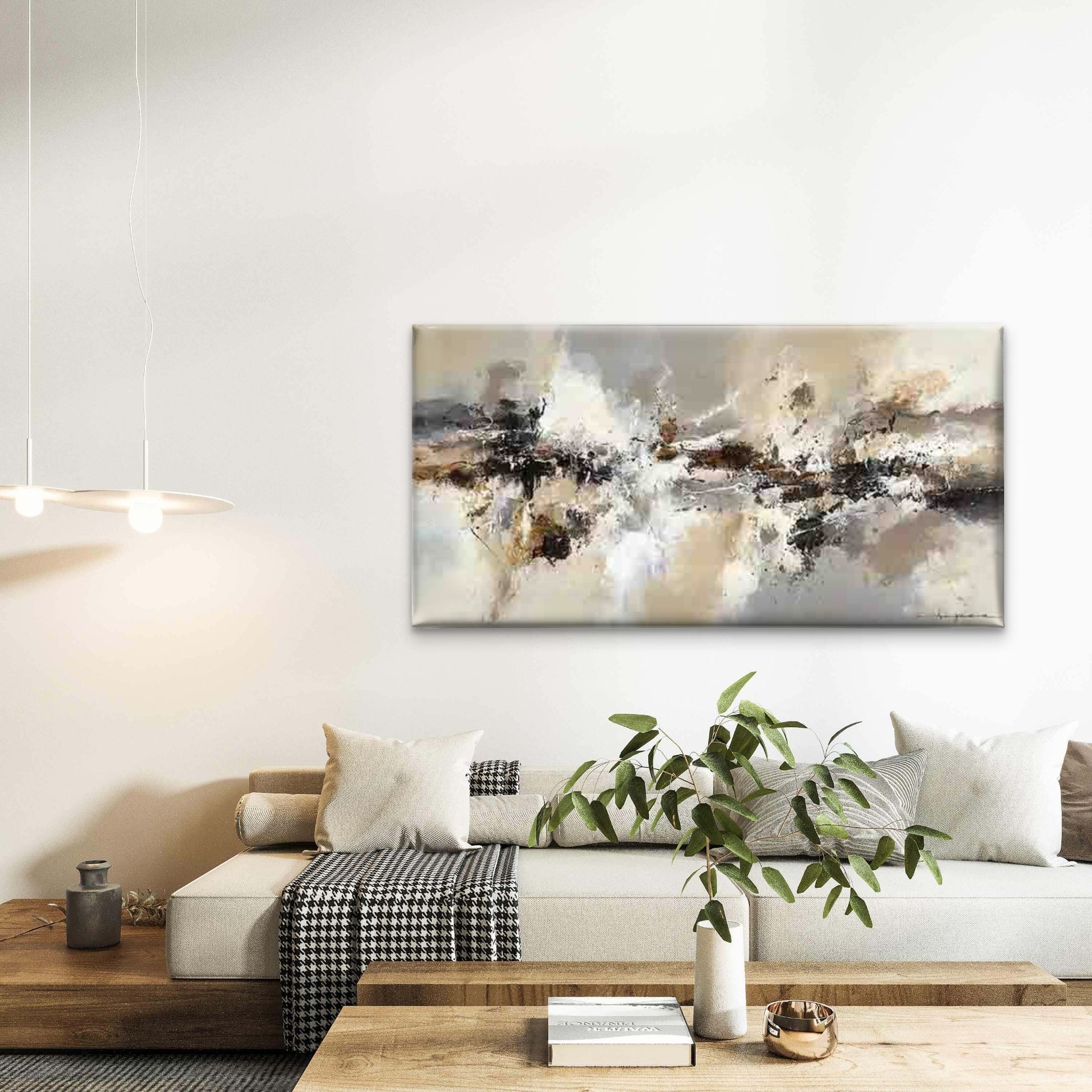 Abstract Design in Black, White Wall Art Canvas Office Home Room Framed 120x60cm - Bella Home Decor