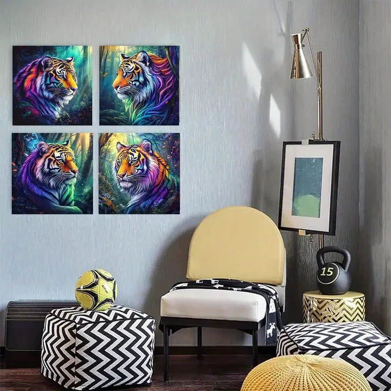 4pcs  Dreamy old Picture  Bedroom Tiger  dc    Wall Art Canvas Framed
