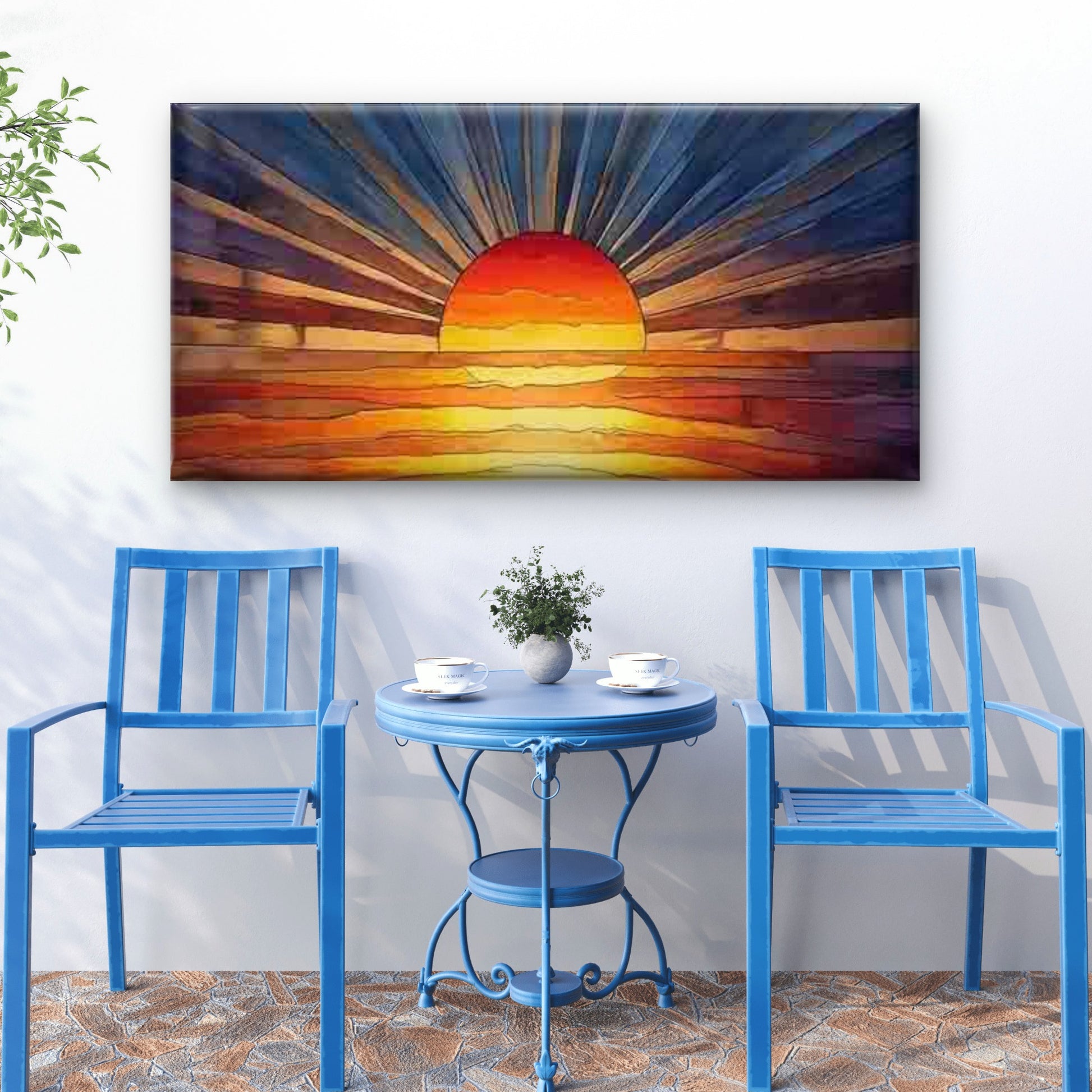 Modern Abstract Sunset Wall Art Canvas Office Home Room Framed 120x60cm - Bella Home Decor