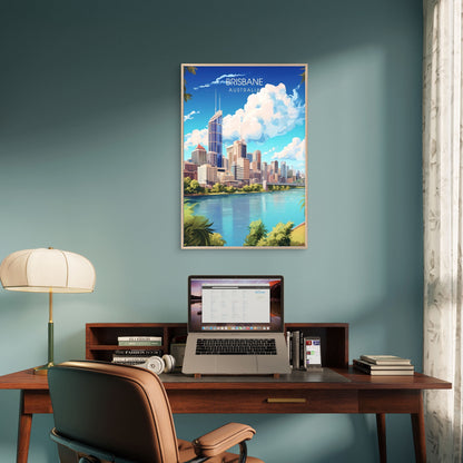 Brisbane Australia Cityscape Skyline Travel Poster Print Wall Art - Bella Home Decor