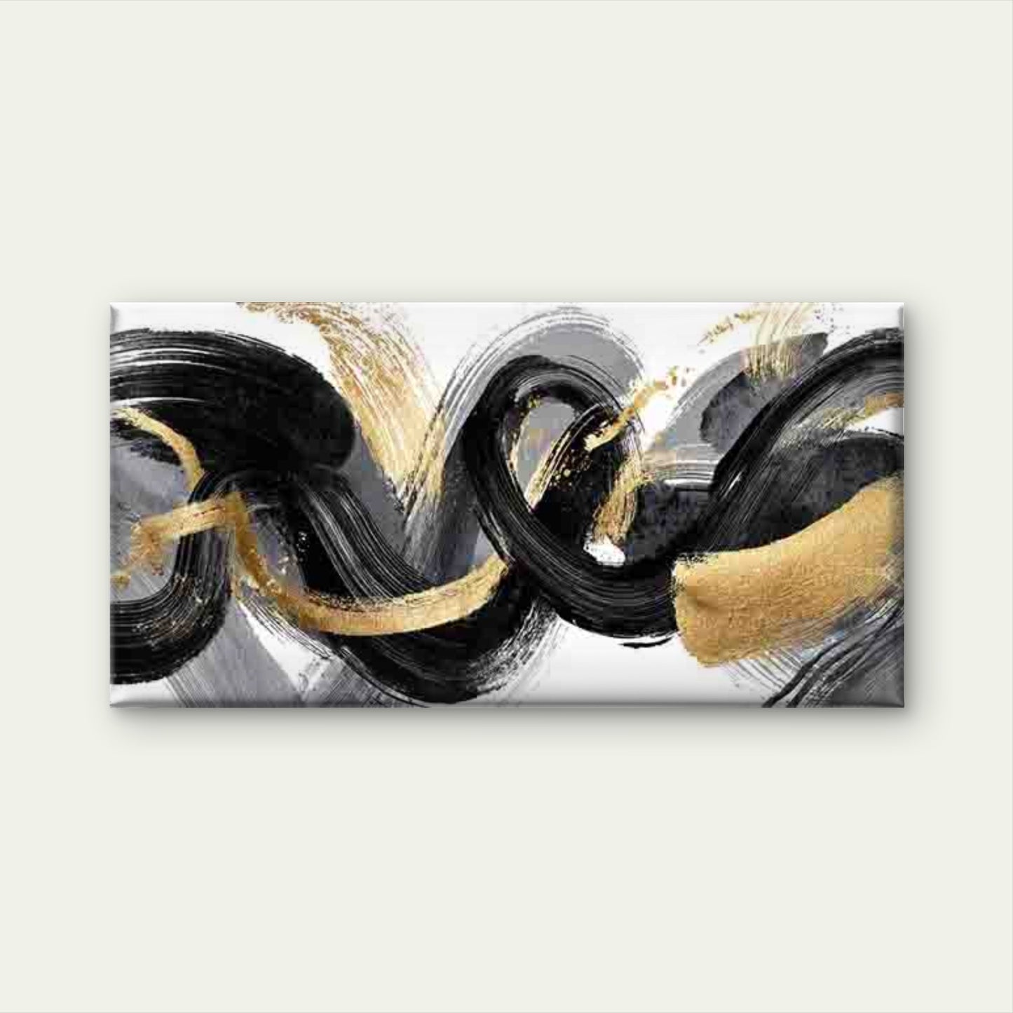 Abstract Black White Swirls Wall Art Canvas Office Home Room Framed 120x60cm - Bella Home Decor