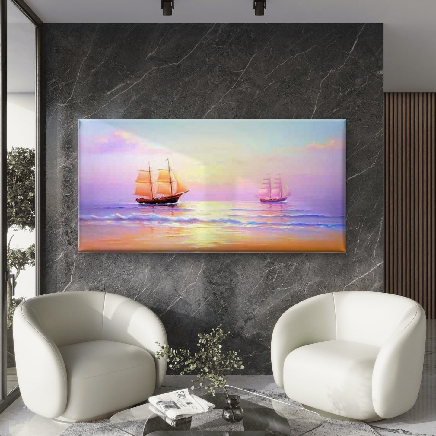 Sailing Sunset Seascape Wall Art Canvas Office Home Room Framed 120x60cm