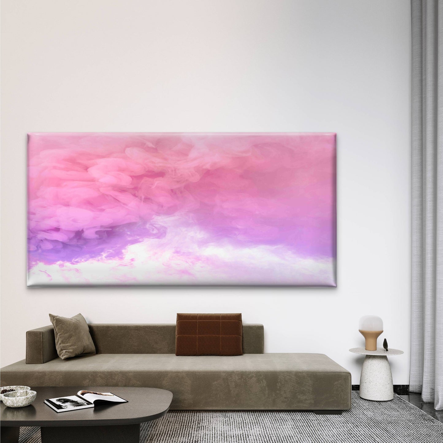 Dreamy Pink Blue Smoke Wall Art Canvas Office Home Room Framed 120x60cm