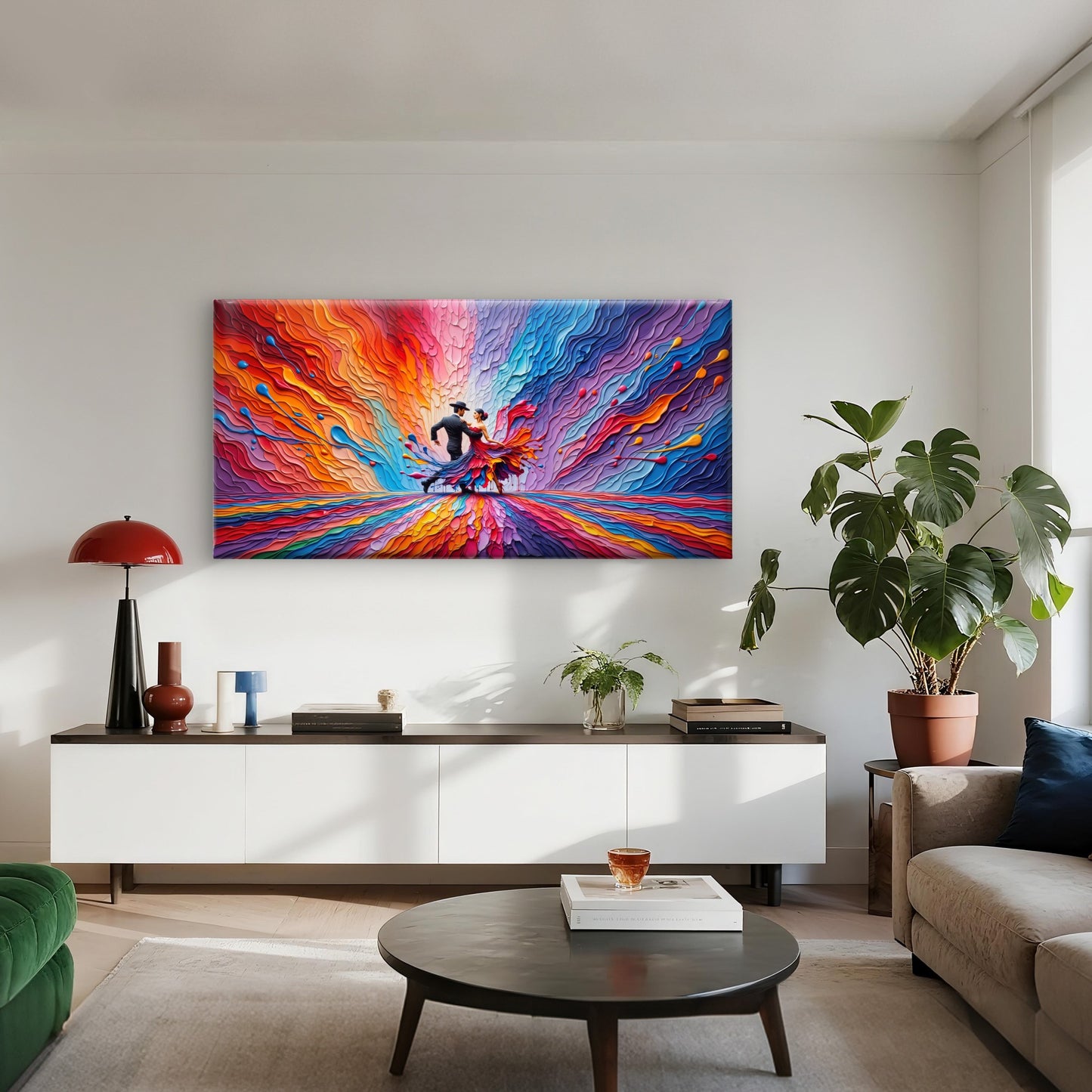 Tango Dancing Couple Abstract Paint Wall Art Canvas Office Home Framed 120x60cm