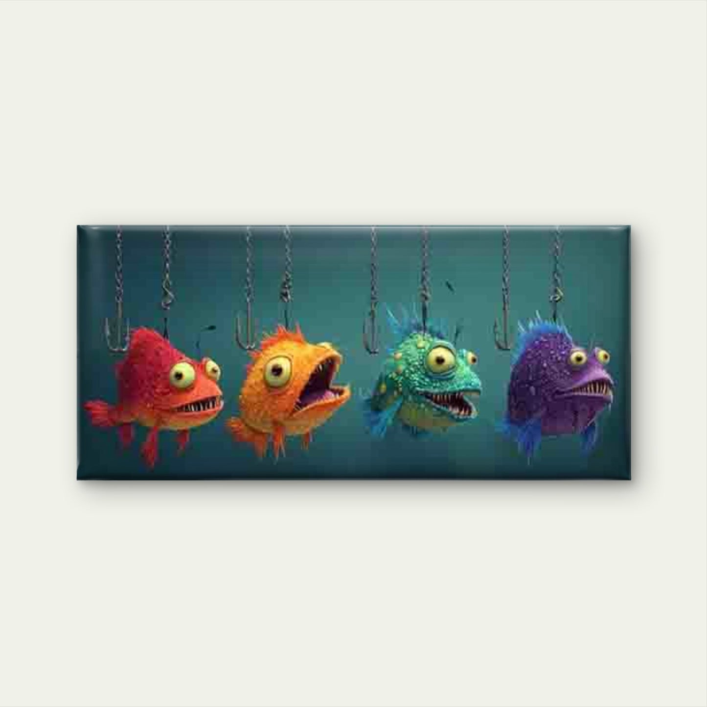 Whimsical Cartoon Fish Wall Art Canvas Office Home Room Framed 120x60cm