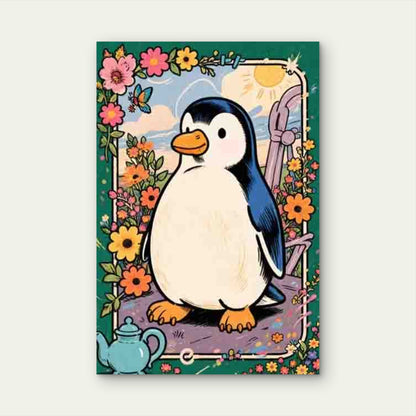 Penguin with Floral Patterns Metal Print Ready to Hang - Bella Home Decor