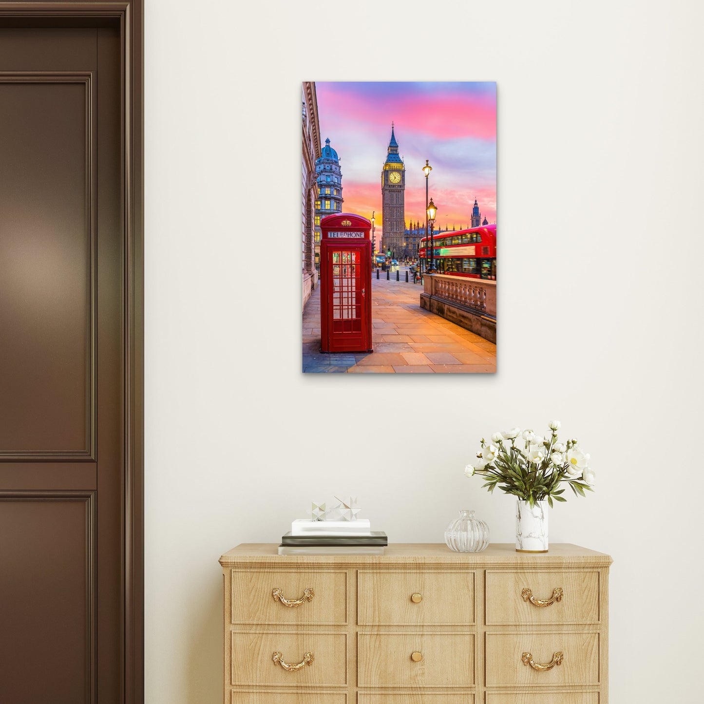 Big Ben London Red Telephone Box Bus Dusk 40x60cm Metal Print Ready to Hang