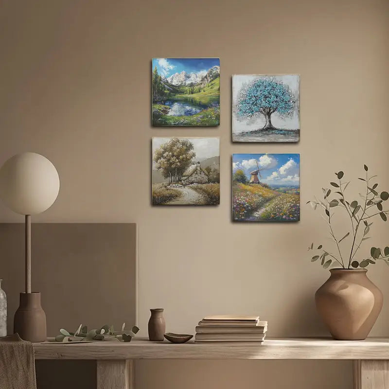 4pcs Blue Sky And Summer Weather,River Wall Art Canvas Framed