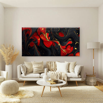 Dynamic Fluid Red Abstract Wall Art Canvas Office Home Room Framed 120x60cm