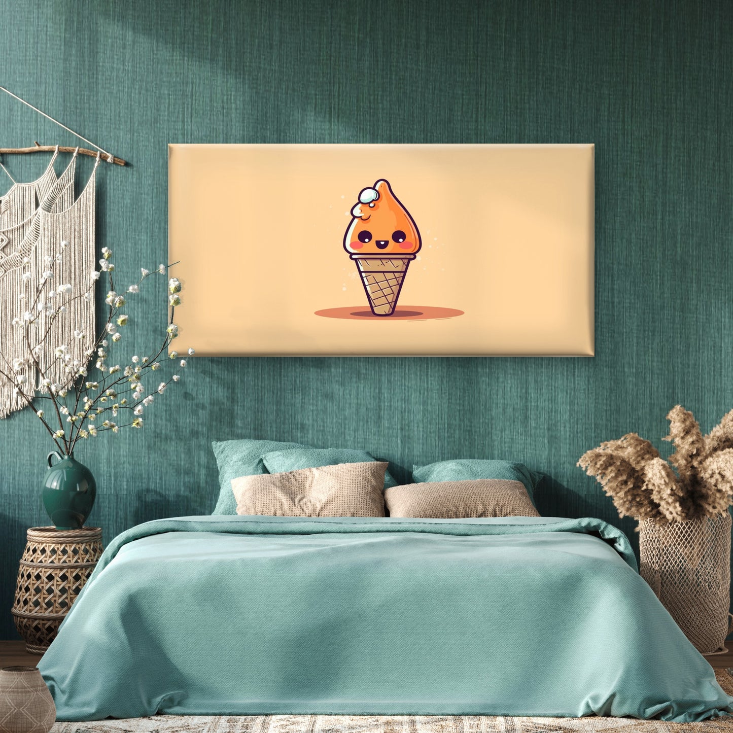 Kawaii Orange Soft Serve Pastel Wall Art Canvas Office Home Room Framed 120x60cm