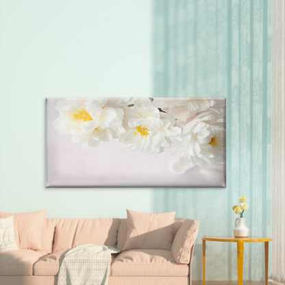 White Peonies & Water Droplets Wall Art Canvas Office Home Room Framed 120x60cm