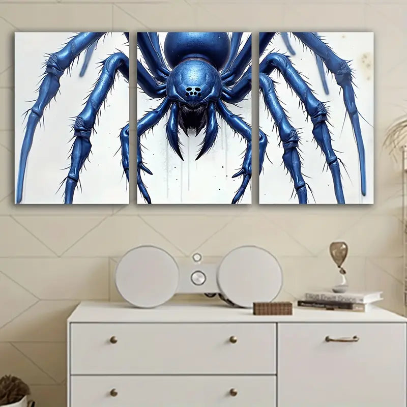 3pcs Blue Spider Modern Painting Wall Art Set Canvas Framed 40x60cm - High Quality Print 100% Australian Made Wall Canvas Ready to Hang - Bella Home Decor