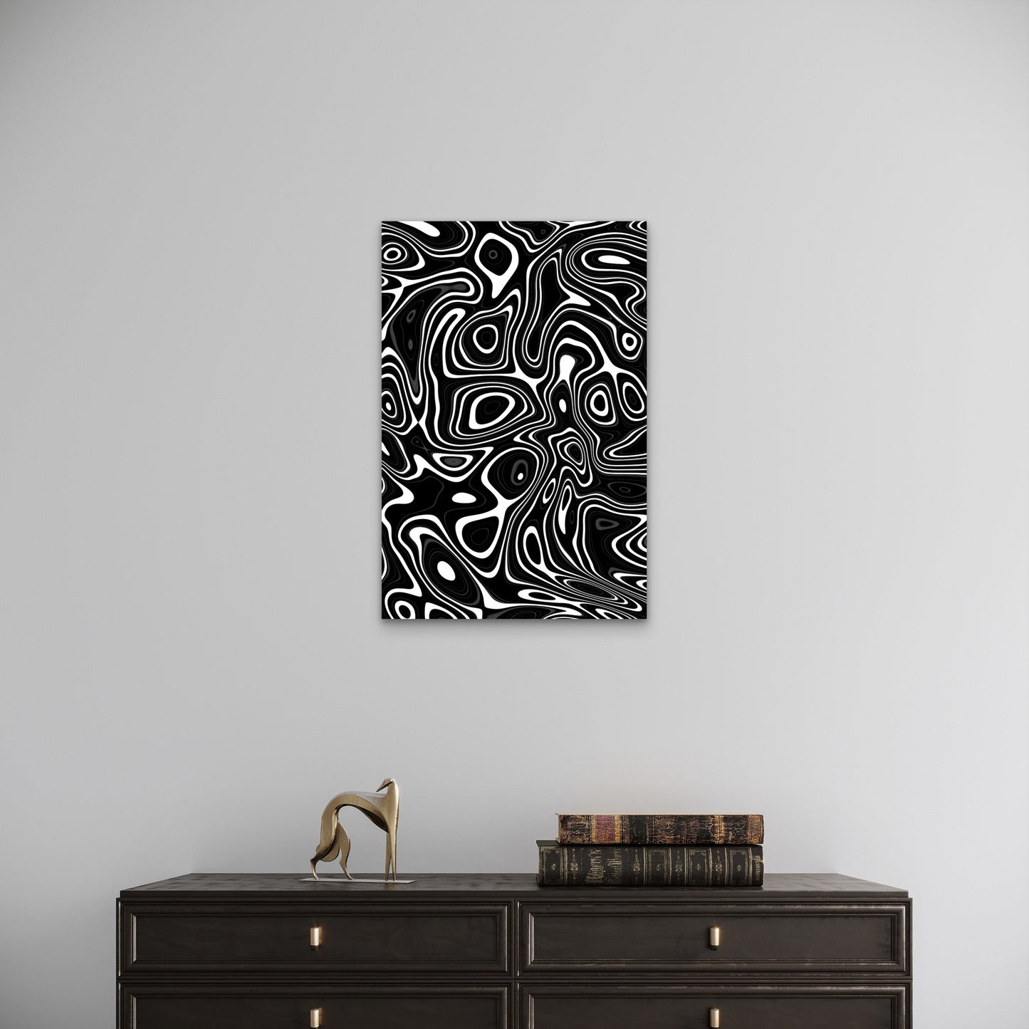 Abstract Black and White Wavy Lines Pattern 40x60cm Metal Print Ready to Hang