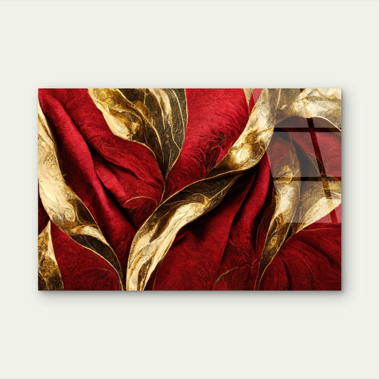 Modern Velvet Red Golden Leaf Flow Acrylic Glass Printing Wall Art Australian Made Quality