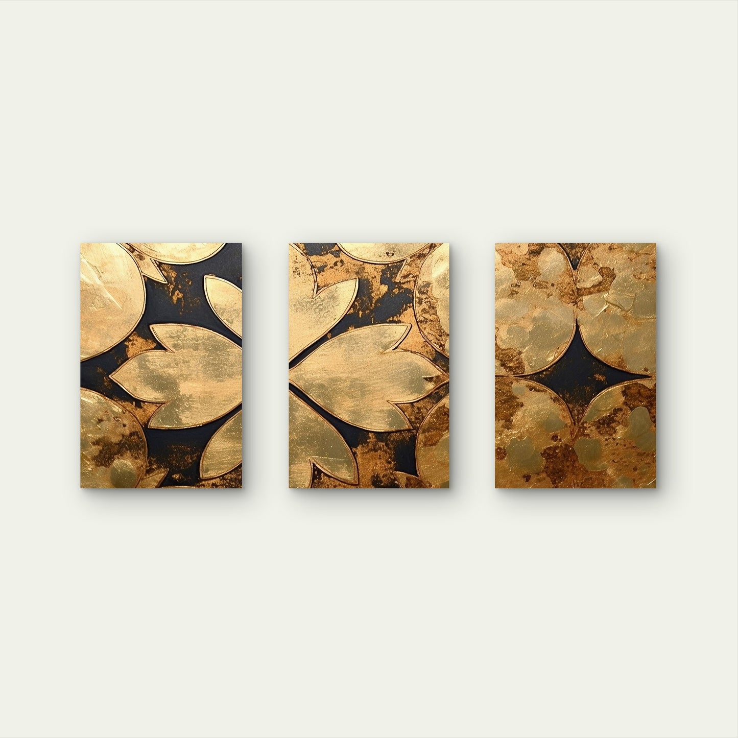 3pcs Gold Lotus Flower Abstract Modern Wall Art Set Canvas Framed 60x90cm - High Quality Print 100% Australian Made Wall Canvas Ready to Hang