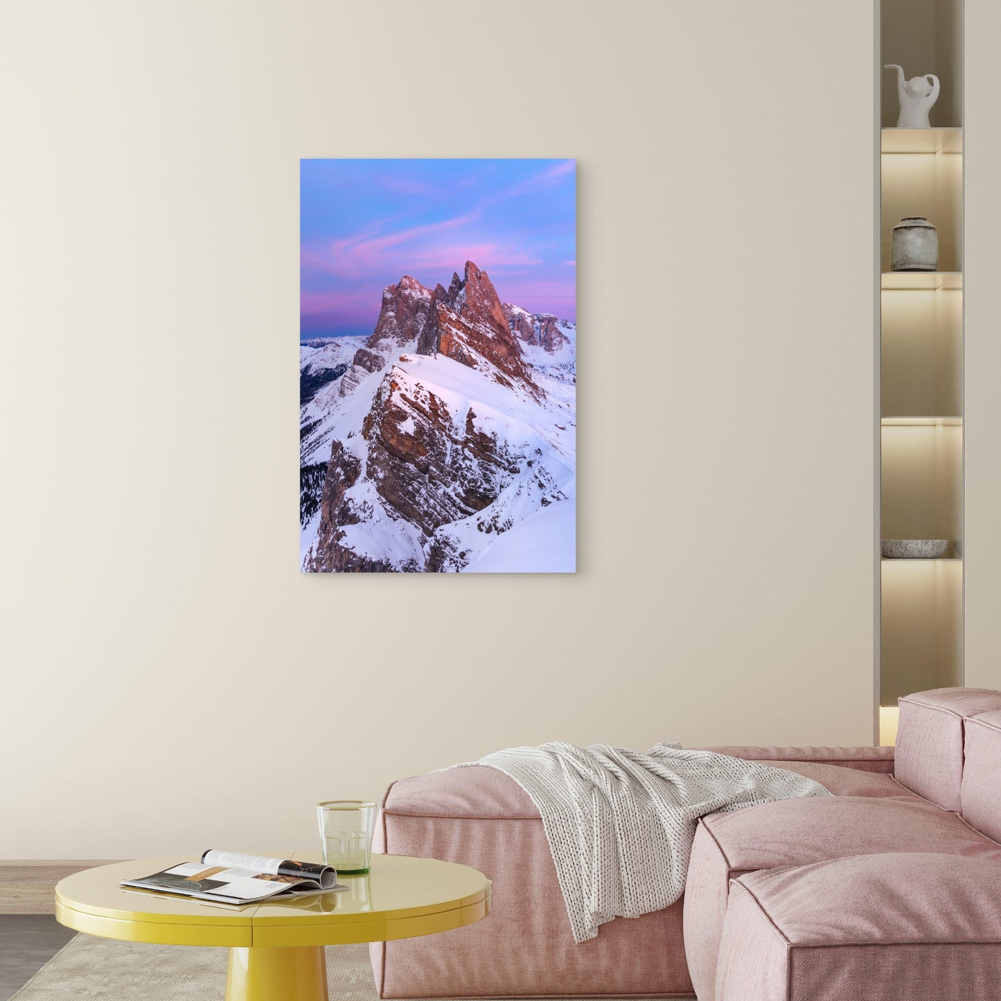 Seceda Ridgeline at Winter Sunrise, Dolomites 60x90cm Metal Print Ready to Hang