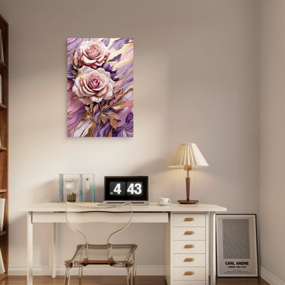 Pink Purple Rose Floral Alcohol Ink Gold 40x60cm Metal Print Ready to Hang