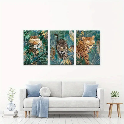 3pcs Leopard Cheetah Tiger Jungle Trio Wall Art Set Canvas Framed 40x60cm - High Quality Print 100% Australian Made Wall Canvas Ready to Hang