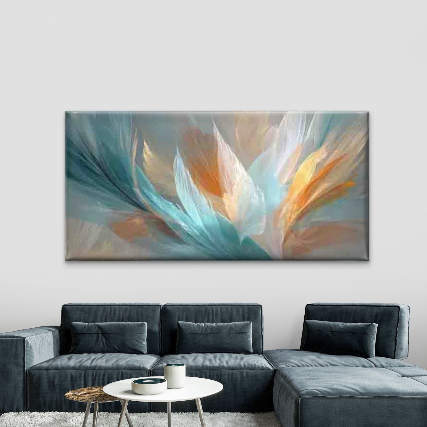 Teal Golden Leaf Pattern Wall Art Canvas Office Home Room Framed 120x60cm