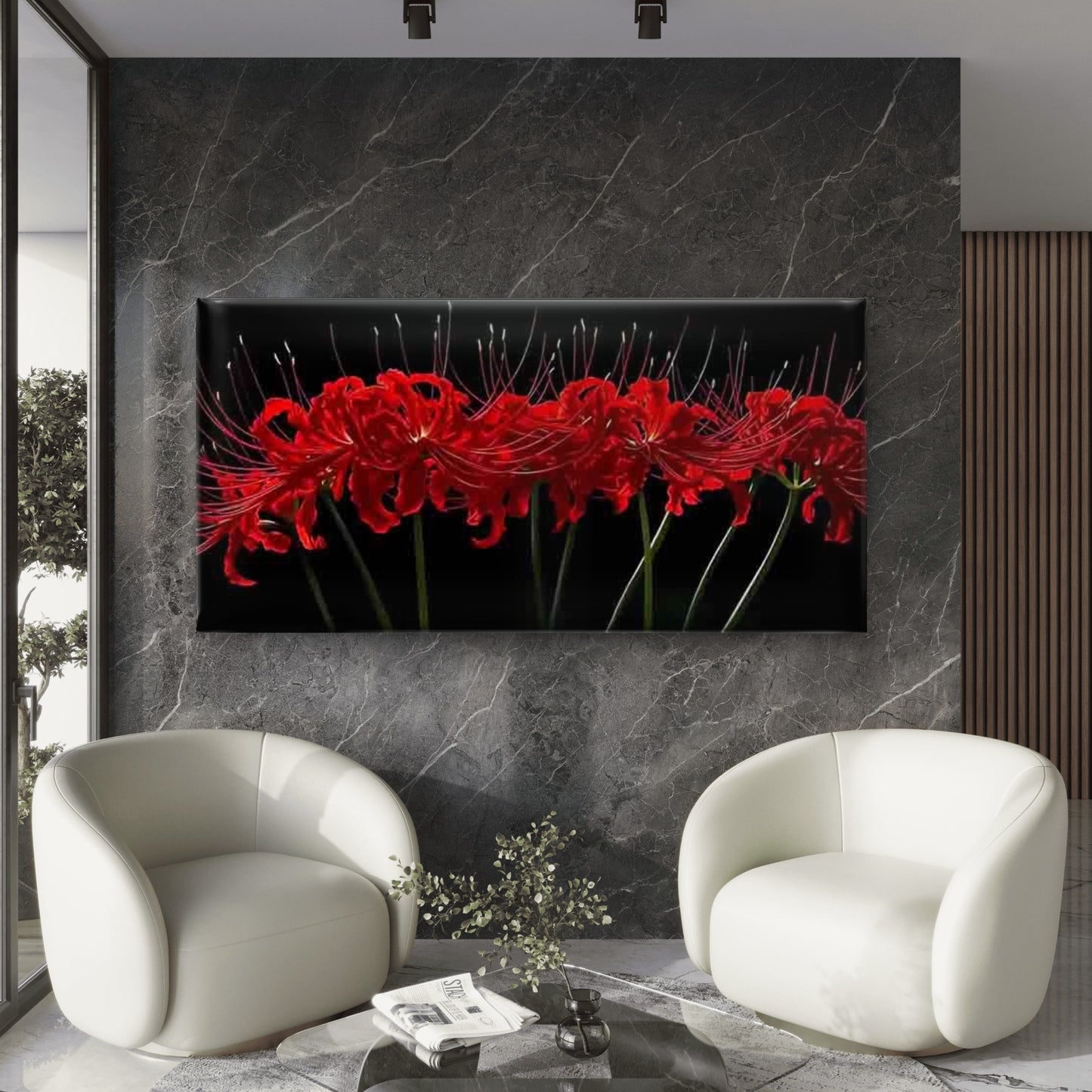Featuring Red Blooms Wall Art Canvas Office Home Room Framed 120x60cm - Bella Home Decor