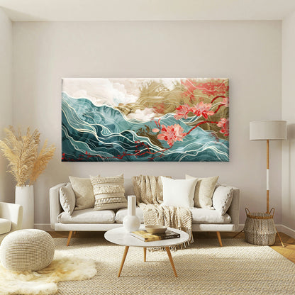Flowing Mountain Blossom Waves Wall Art Canvas Office Home Room Framed 120x60cm
