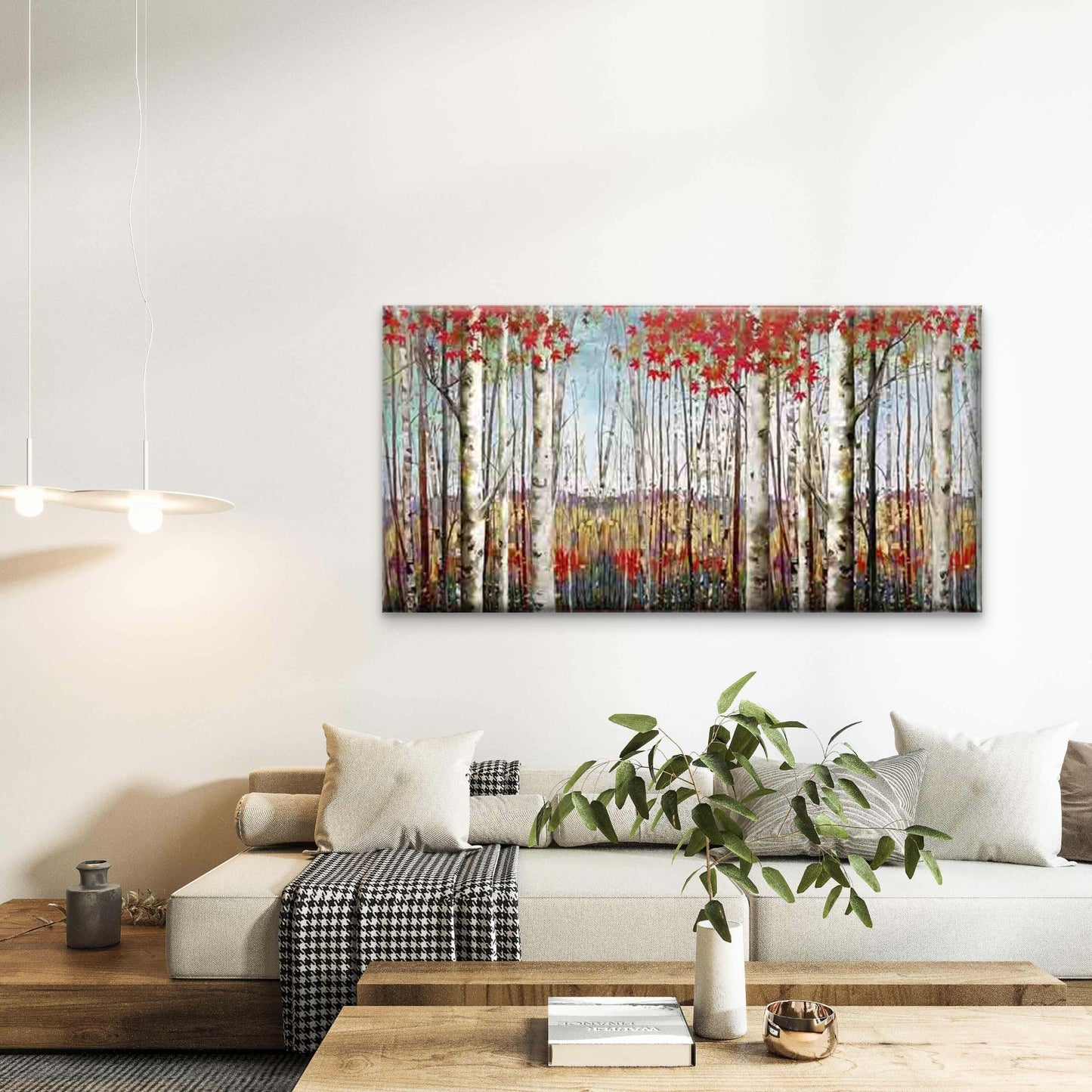 Autumn Birch Trees with Leaves Wall Art Canvas Office Home Room Framed 120x60cm - Bella Home Decor