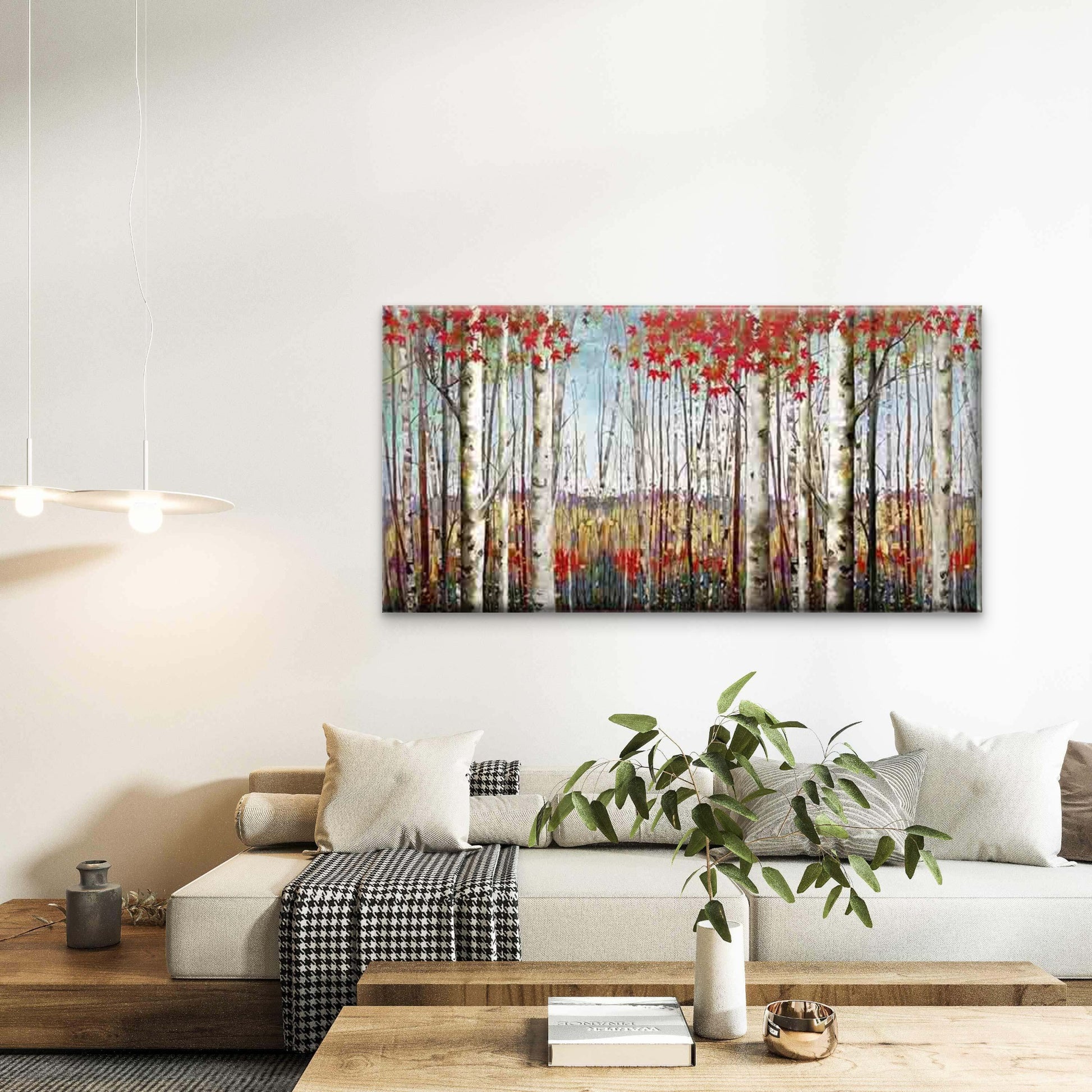 Autumn Birch Trees with Leaves Wall Art Canvas Office Home Room Framed 120x60cm - Bella Home Decor