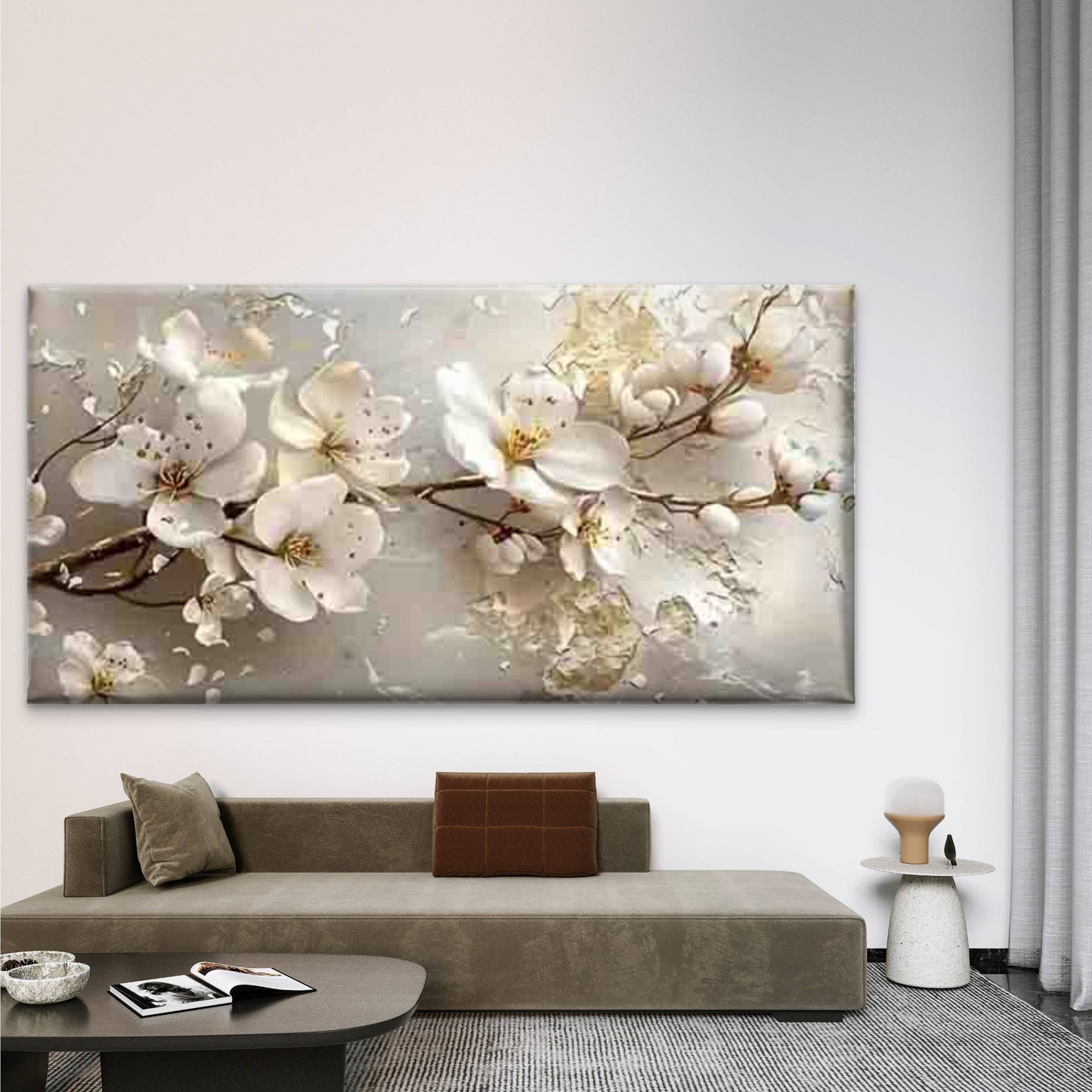 White Blossoms in Full Bloom Wall Art Canvas Office Home Room Framed 120x60cm