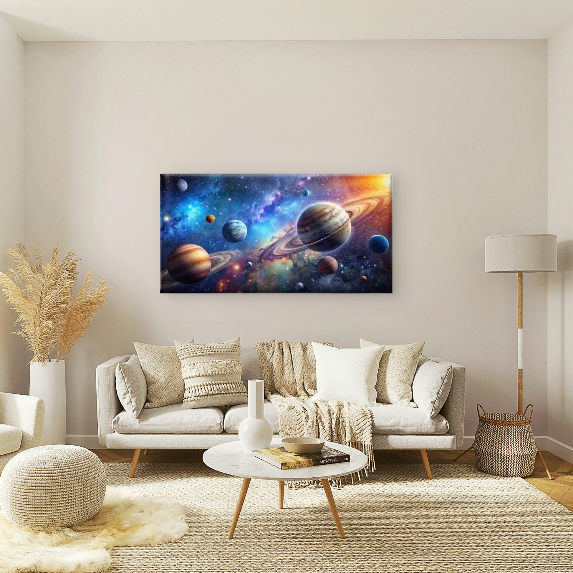Depiction of Planets in Space Wall Art Canvas Office Home Room Framed 120x60cm - Bella Home Decor