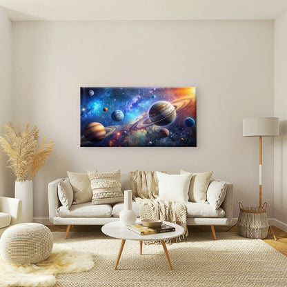 Depiction of Planets in Space Wall Art Canvas Office Home Room Framed 120x60cm - Bella Home Decor