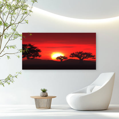 Vivid Red African Sunset Wall Art Canvas Office Home Room Framed 120x60cm