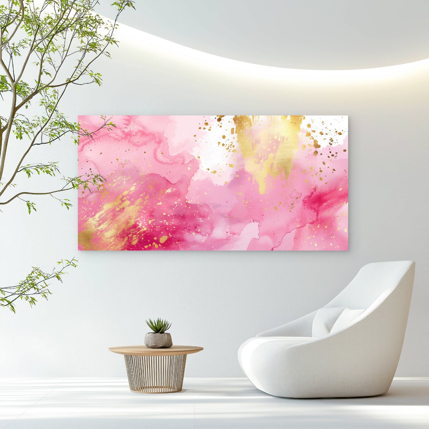 Golden Speckles On Pink Wall Art Canvas Office Home Room Framed 120x60cm - Bella Home Decor