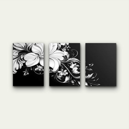 3pcs Three Panel White Blossoms On Black Wall Art Set Canvas Framed 50x70cm - High Quality Print 100% Australian Made Wall Canvas Ready to Hang - Bella Home Decor