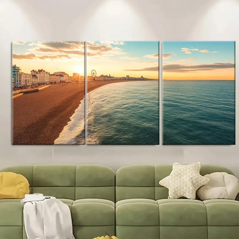 3pcs Coastal UK Beach Metal Print Ready to Hang Art - Bella Home Decor