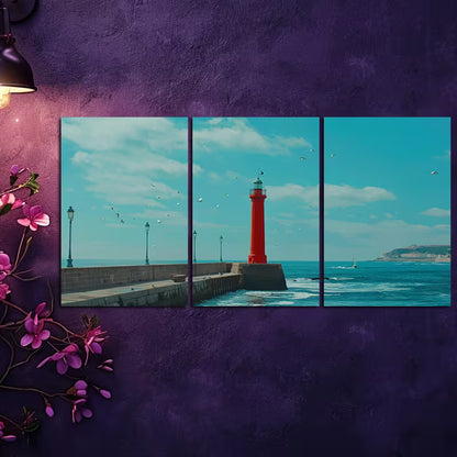 3pcs Tranquil Seaside Lighthouse Wall Art Set Canvas Framed 40x60cm - High Quality Print 100% Australian Made Wall Canvas Ready to Hang