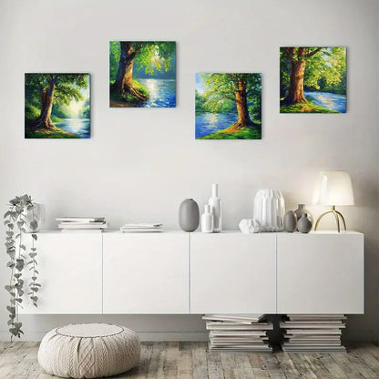 4pcs Peaceful Sunny Forest & Tranquil River  Wall Art Canvas Framed