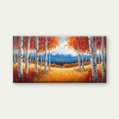 Autumn Birch Forest Wall Art Canvas Office Home Room Framed 120x60cm - Bella Home Decor