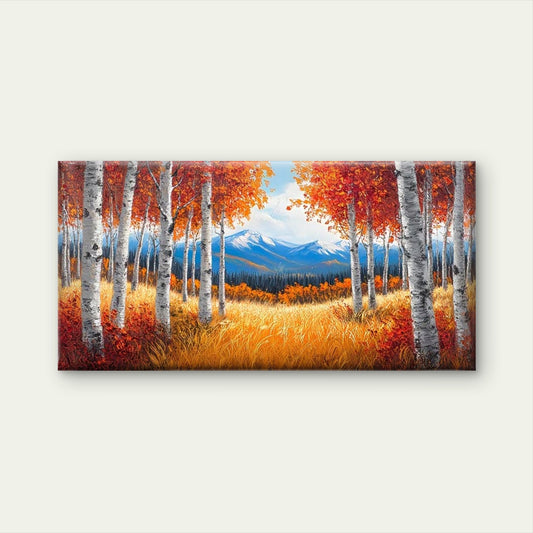 Autumn Birch Forest Wall Art Canvas Office Home Room Framed 120x60cm