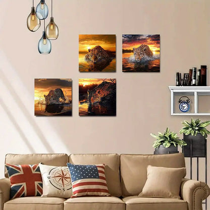 4pcs Vibrant Sunset & Water Reflections  VS Wall Art Canvas Framed
