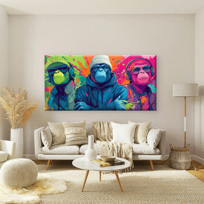 Colorful Hip Hop Monkeys Wall Art Canvas Office Home Room Framed 120x60cm