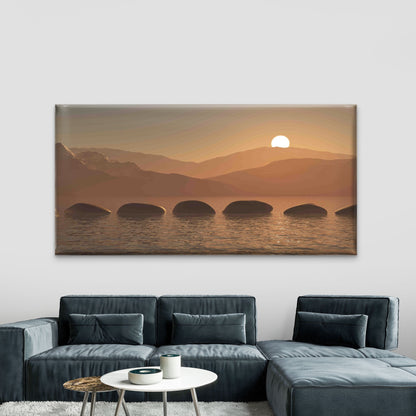 Stones in Ocean Against Sunset Wall Art Canvas Office Home Room Framed 120x60cm