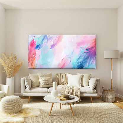 Pastel Absract Art Feather Wall Art Canvas Office Home Room Framed 120x60cm - Bella Home Decor