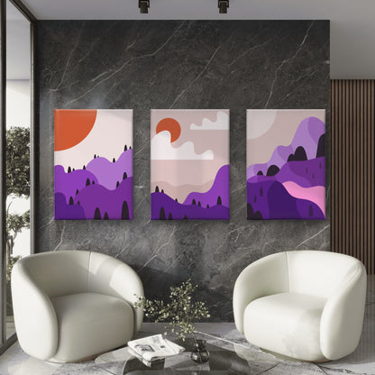 3pcs Abstract Mountain Landscape Sunset Hills Wall Art Set Canvas Framed 50x70cm - High Quality Print 100% Australian Made Wall Canvas Ready to Hang