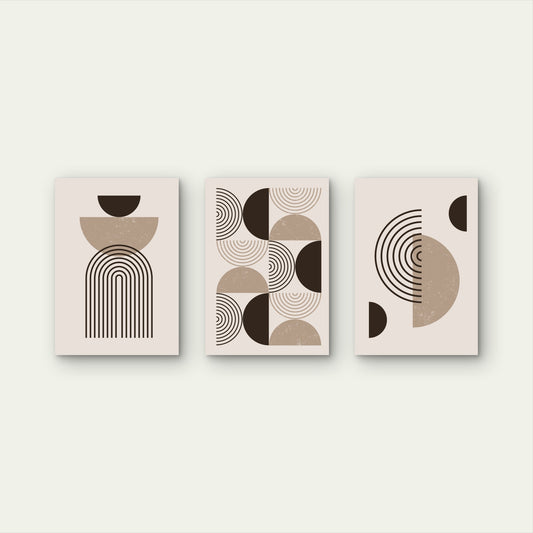 3pcs Abstract Mid Century Geometric Boho Arch Metal Print Ready to Hang Art