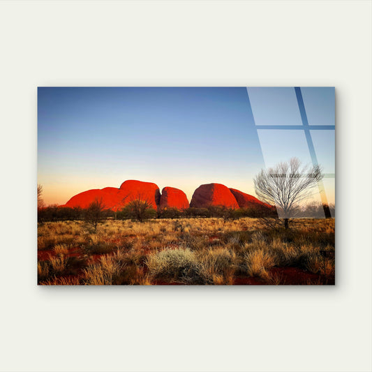 Sunset Glow Over Kata Tjuta Rock Formations Desert Landscape Northern Territory Australia Acrylic Glass Printing Wall Art Australian Made