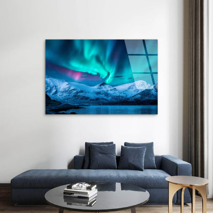 Aurora Northern Lights Snowy Mountain Acrylic Glass Printing Wall Art Australian Made Quality
