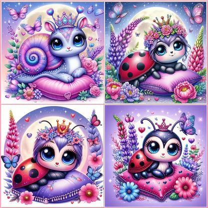4pcs Little Lady Bug Princess Wall Art Canvas Framed