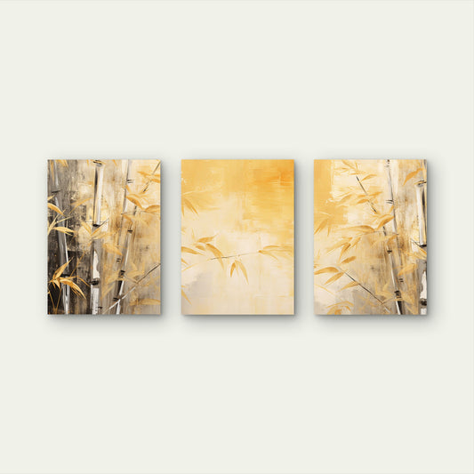 3pcs Modern Yellow Abstract Bamboo Plant Wall Art Set Canvas Framed 60x90cm - High Quality Print 100% Australian Made Wall Canvas Ready to Hang