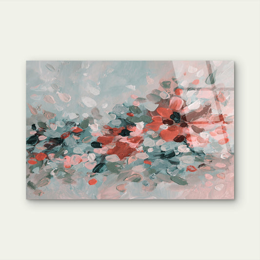 Pink Teal Abstract Floral Palette Knife  Acrylic Glass Printing Wall Art Australian Made Quality