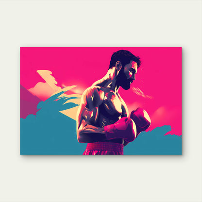 Stylized Boxer In Pink And Blue Neon Tones Gym Fitness 5mm thick Plastic Poster Ready to Hang 90x60cm